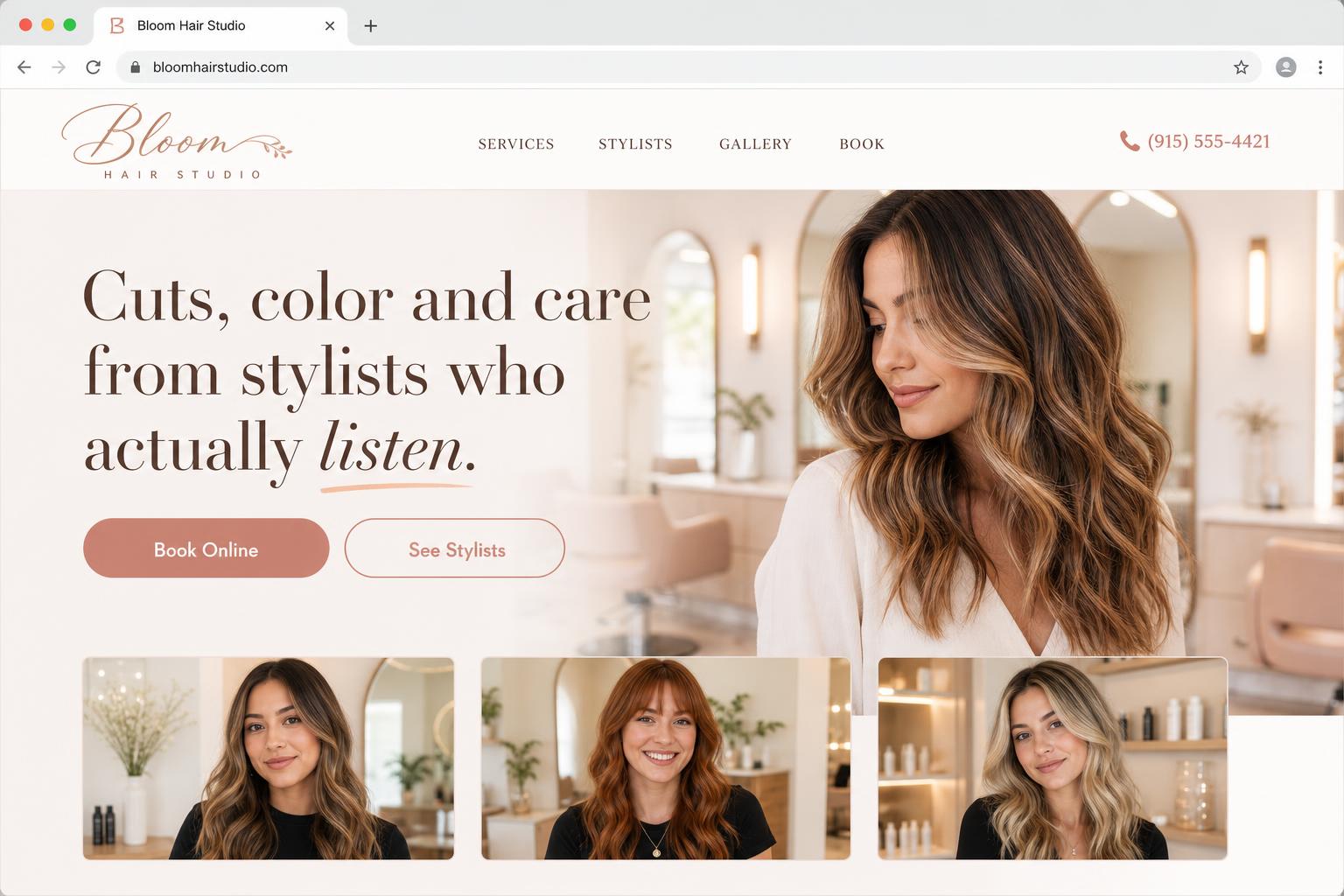 Bloom Hair Studio finished website